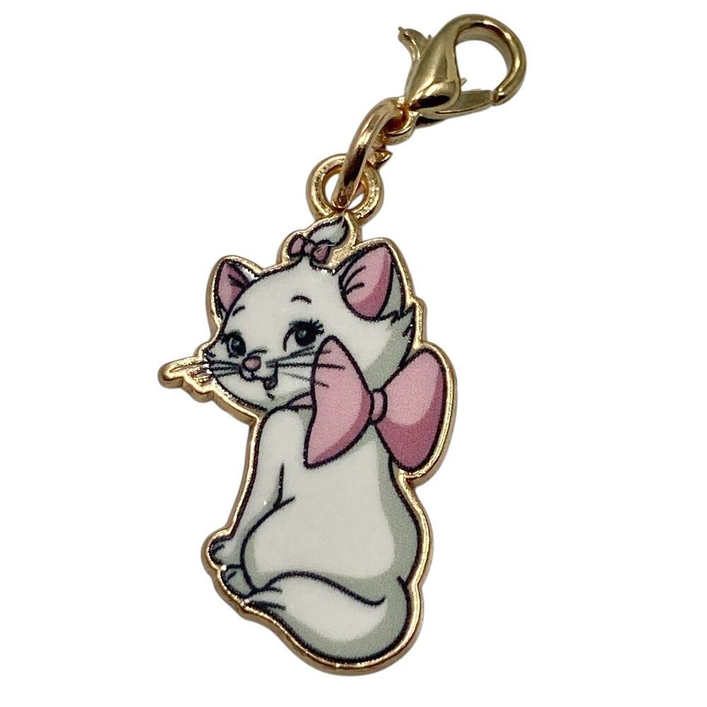Vtg Disney Marie Aristocats Cat Clip On Charm Zipper Pull Purse Bag Pink Bow